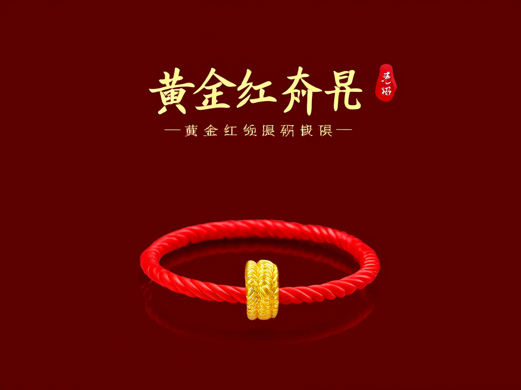 黄金红绳戒指图片